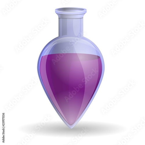Purple flask potion icon. Cartoon of purple flask potion vector icon for web design isolated on white background