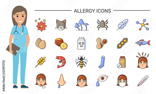 Allergy Icons and Doctor, Nurse and Treatment