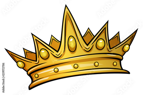 Golden crown mascot. Vector illustration isolated on white background. Good for logos, icons, posters, stickers.
