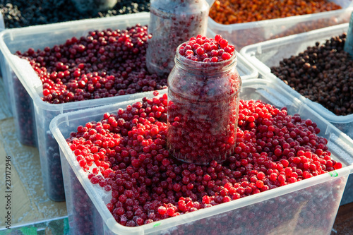Frozen red berry fruits at ...