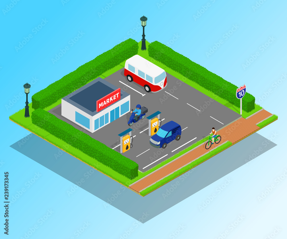 Market concept banner. Isometric banner of market vector concept for web, giftcard and postcard