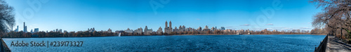 Wide Panorama of the Central Park Reservoir During a Sunny Day