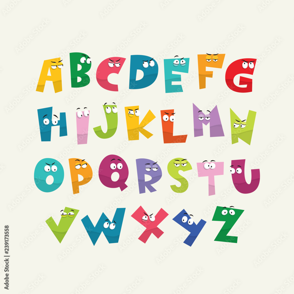 Cartoon Alphabet Funny Letters With Eyes Stock Vector Adobe Stock