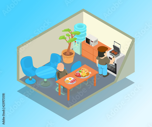 Canteen concept banner. Isometric banner of canteen vector concept for web, giftcard and postcard