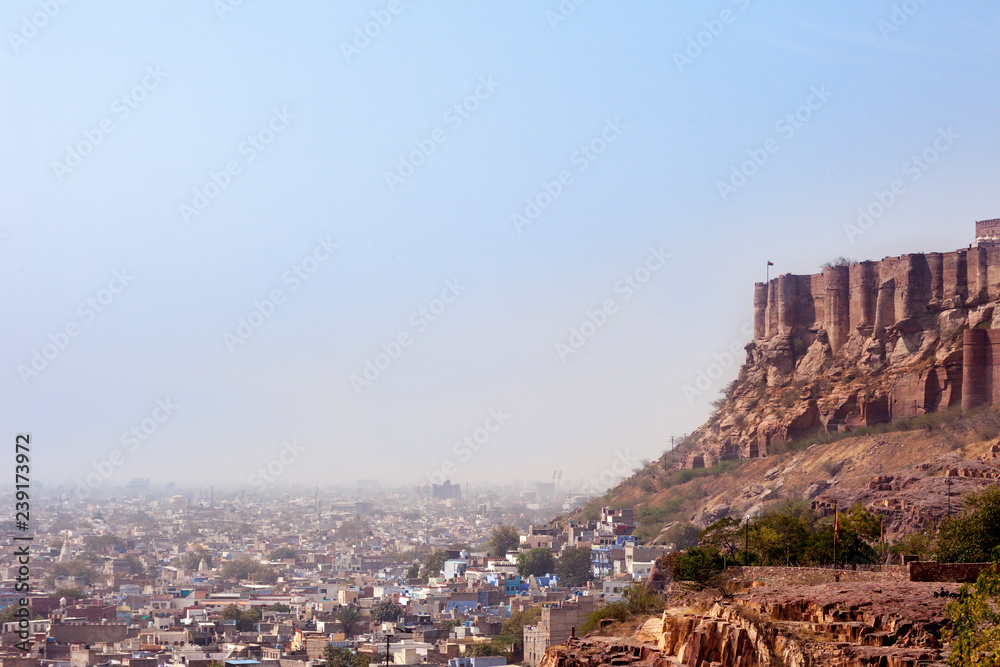 Jodhpur india blue city panorama with fortress