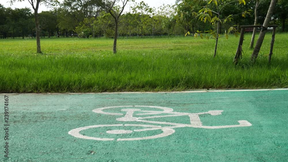 Cycling in bicycle lane in a public park of Bangkok Cycling in bicycle lane in a public park of Bangkok