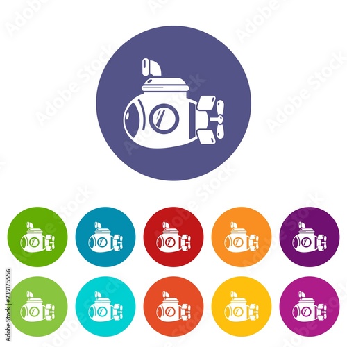 Submarine ocean icons color set vector for any web design on white background