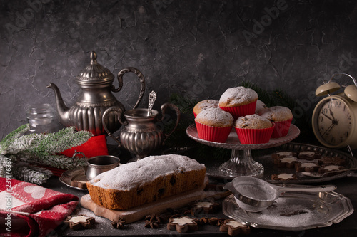 Beautiful christmas concept with sweets and accessories