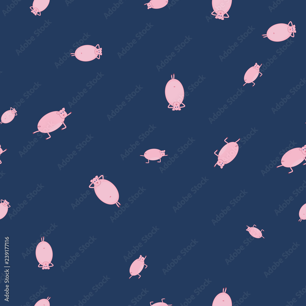 Seamless pattern with pigs in funny poses color Seamless pattern with pigs in funny poses color