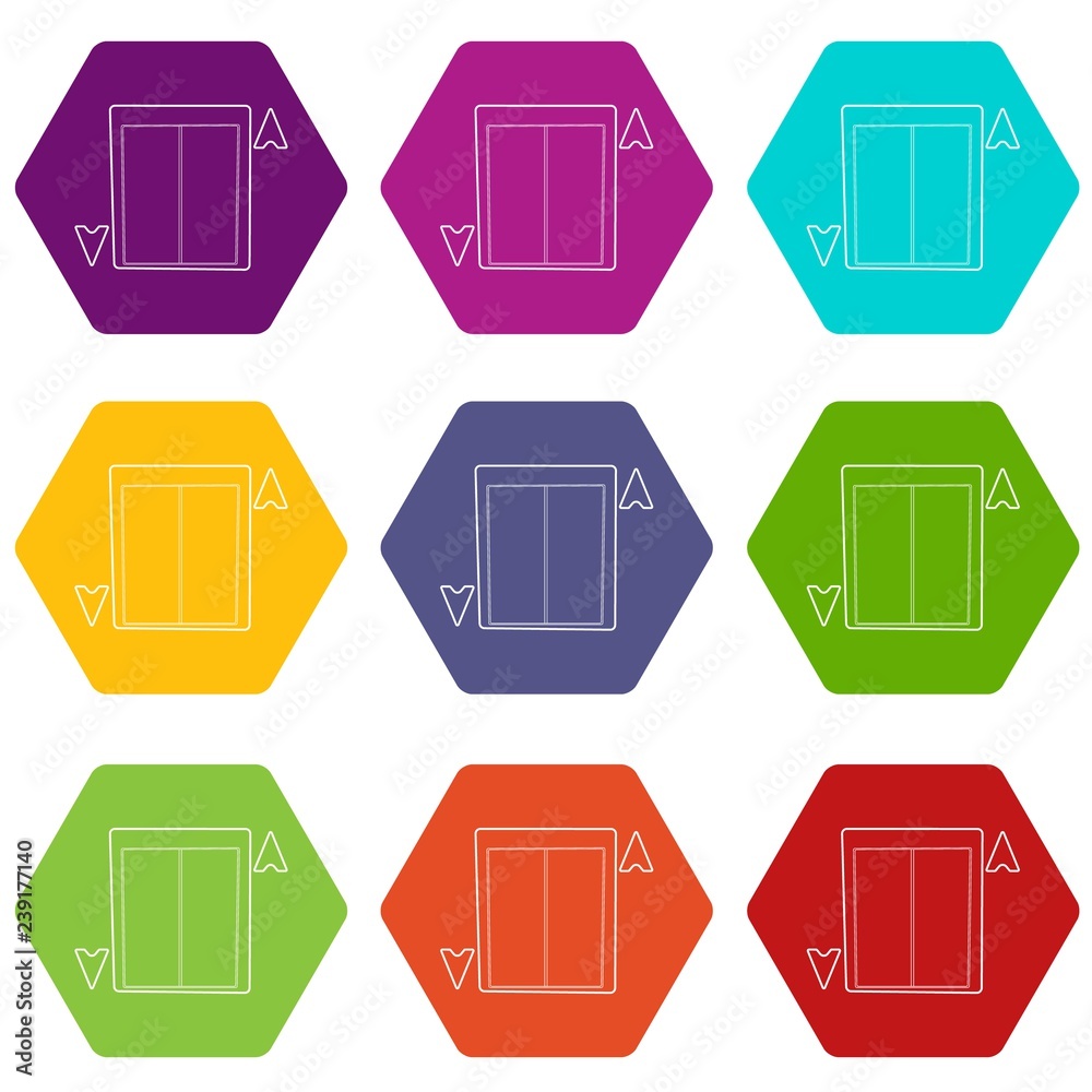 Lift icons 9 set coloful isolated on white for web Lift icons 9 set coloful isolated on white for web