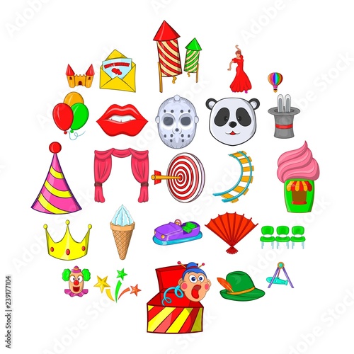Funny park icons set. Cartoon set of 25 funny park vector icons for web isolated on white background