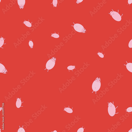 Seamless pattern with pigs in funny poses color