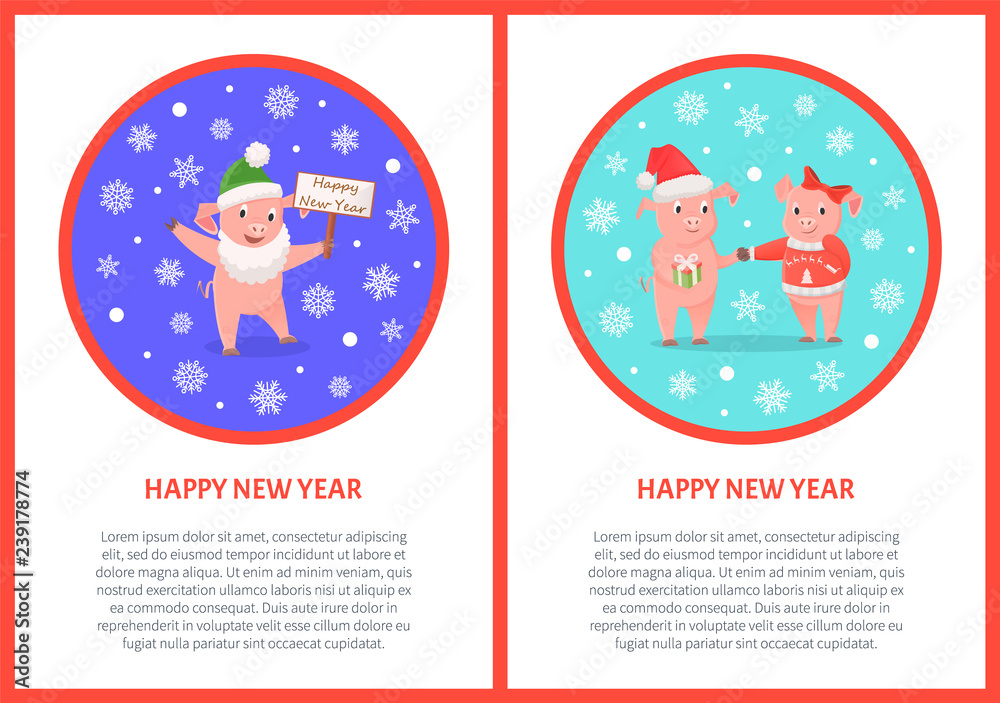 Fototapeta premium New Year, Pig in Santa Costume, Zodiac Animals