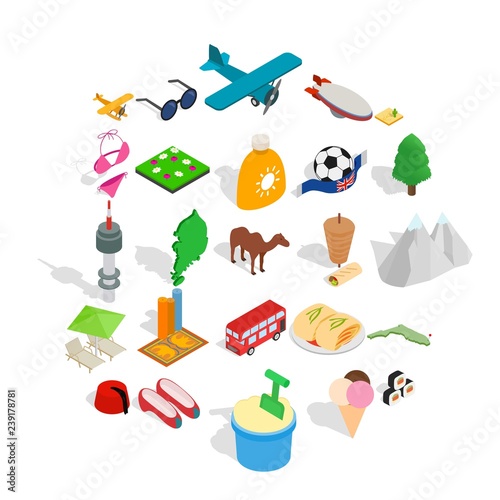 Go on a trip icons set. Isometric set of 25 go on a trip vector icons for web isolated on white background