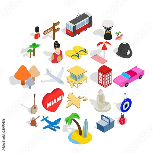 Discover icons set. Isometric set of 25 discover vector icons for web isolated on white background