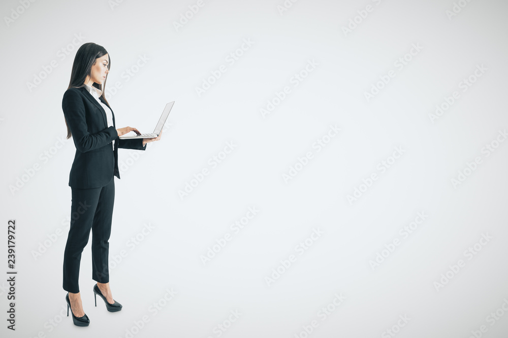 Woman with laptop on white background Woman with laptop on white background