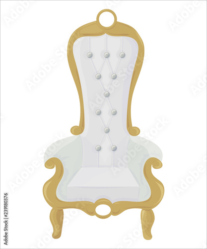 Luxury style white Chair or Armchair isolated vector illustration. Could be also used as vintage royal throne chair with elegant high back.