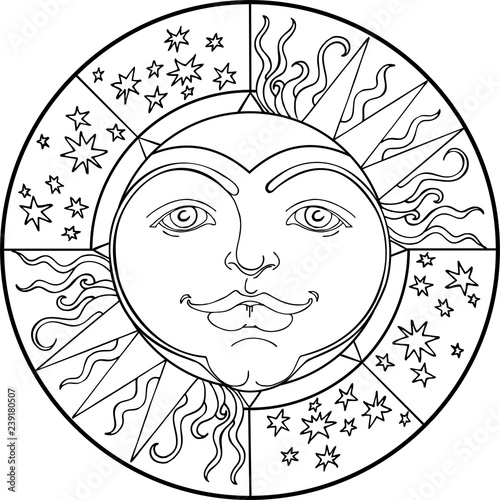 decorative pattern with young sun and stars