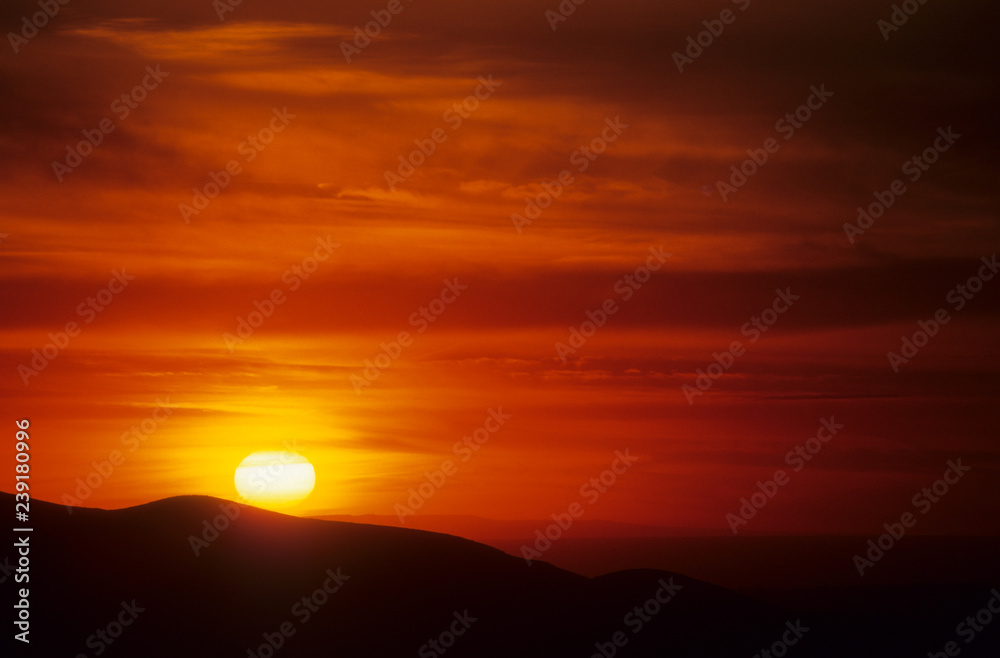Bright orange sunset over San Diego, California