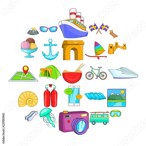 Exploring the world icons set. Cartoon set of 25 exploring the world vector icons for web isolated on white background