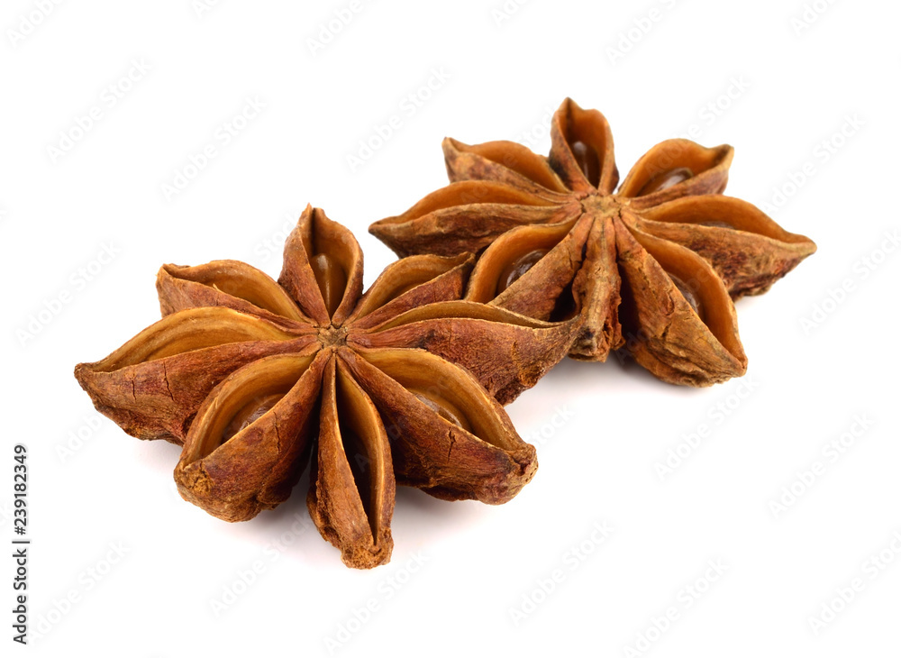 Star Anise Flower Spice Seed Isolated on White Background. Star Anise Flower Spice Seed Isolated on White Background.
