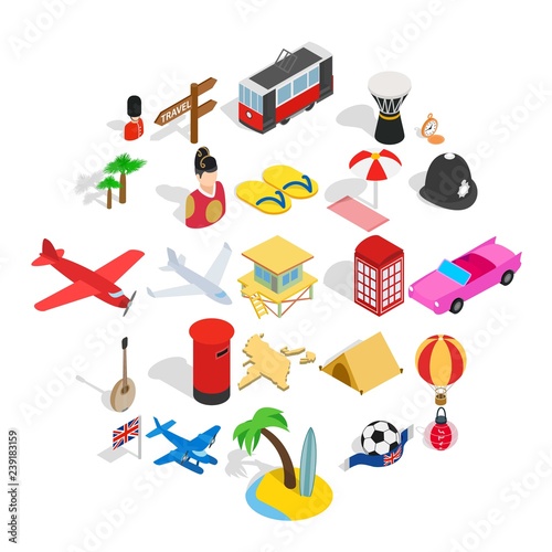 Memories from vacation icons set. Isometric set of 25 memories from vacation vector icons for web isolated on white background