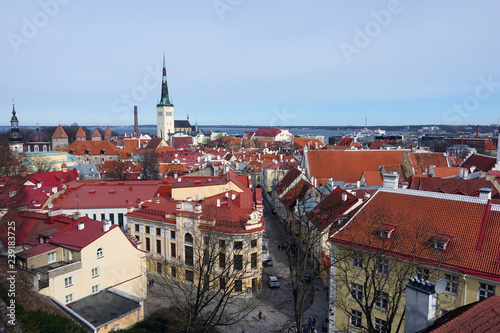 Panorama of Old town with Town hall and Toompea hill, , Tallinn, Estonia