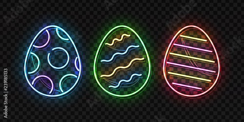 Vector set of realistic isolated neon sign of Easter egg logo for template decoration and layout covering on the transparent background. Concept of Happy Easter celebration.