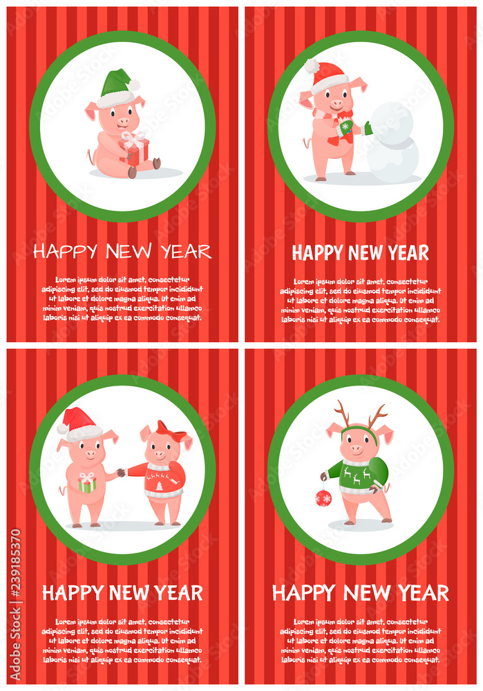 New Year of Pig Holiday Festive Postcard Vector New Year of Pig Holiday Festive Postcard Vector