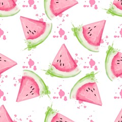 Papier peint photo Fruits aquarelle patrons Tranches de pastèque aquarelle estivale  © our_Vector