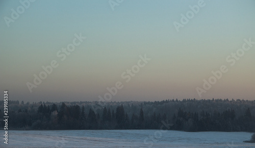 Russian nature winter snow frozen landscape, evening sunset time © YB studio