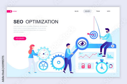 Modern flat web page design template of Seo Analysis decorated people character for website and mobile website development. Flat landing page template. Vector illustration.
