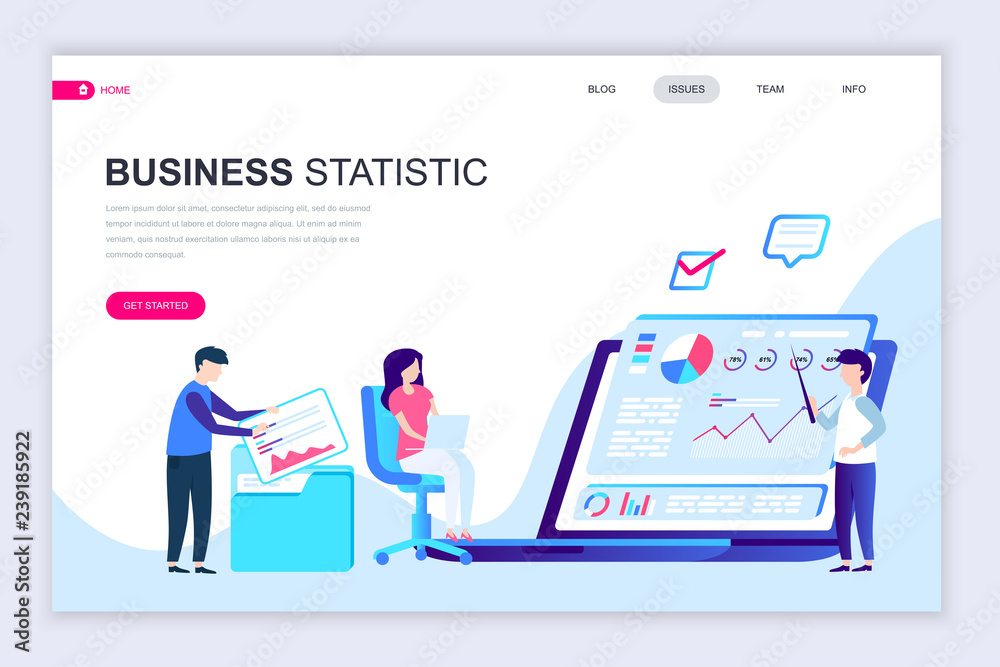 Modern flat web page design template of Business Statistic decorated people character for website and mobile website development. Flat landing page template. Vector illustration. Modern flat web page design template of Business Statistic decorated people character for website and mobile website development. Flat landing page template. Vector illustration.
