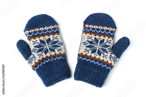 Children's knitted mittens photo