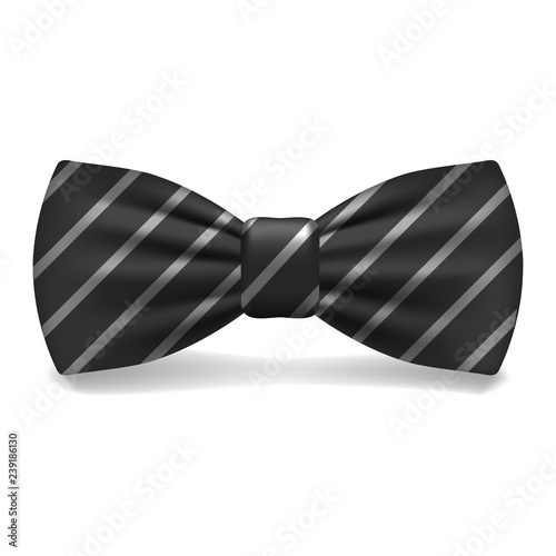 Black striped bowtie icon. Realistic illustration of black striped bowtie vector icon for web design