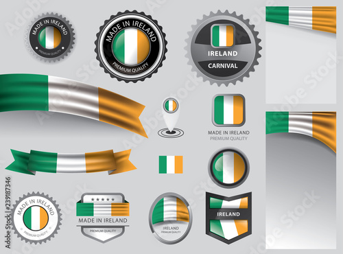 Made in Ireland seal, Irish flag and color --Vector Art--