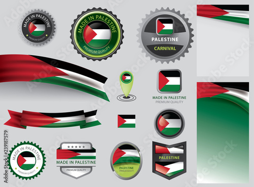 Made in Palestine seal, Palestinian flag and color --Vector Art--