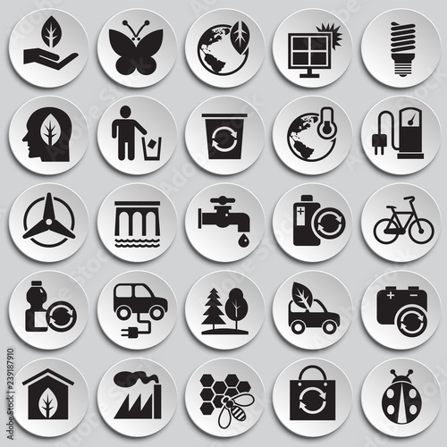 Ecology icons on plates background for graphic and web design, Modern simple vector sign. Internet concept. Trendy symbol for website design web button or mobile app