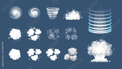 Vector effect. Effect for game. Explode effect animation. Cartoon explosion frames. Puff, boom, burst, explosion, explode animation frames. Boom explode animation, illustration of shot hit animation