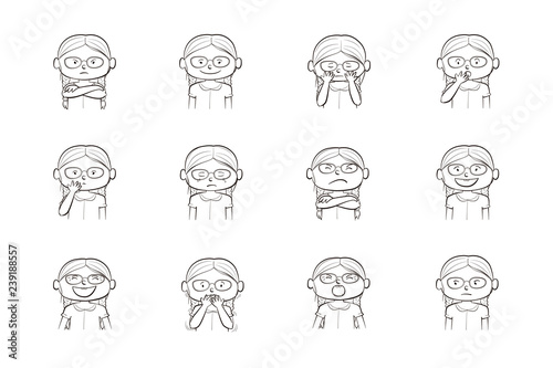 Collection of 12 Collection of 12 illustrations of little girl showing different emotions of girl showing different emotions