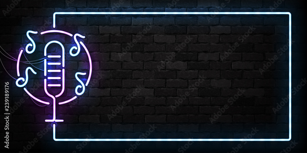Vector realistic isolated neon sign of Karaoke frame logo for