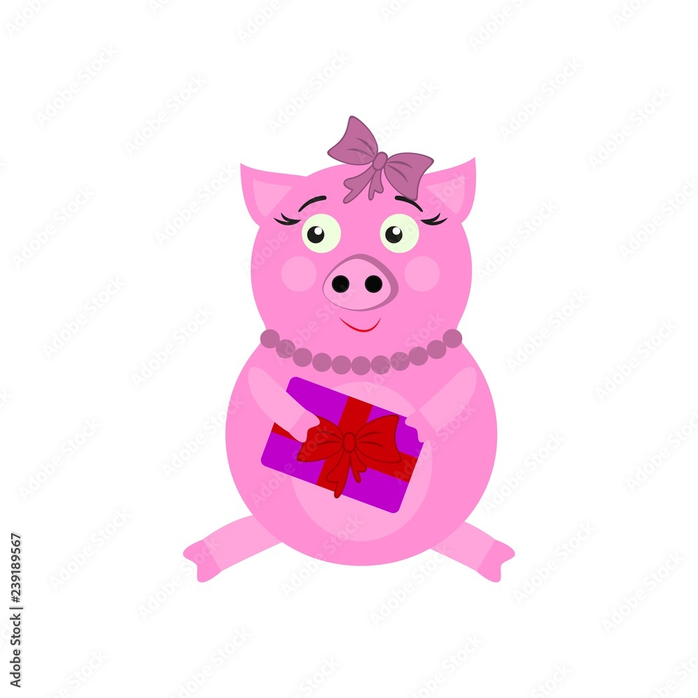 A pig with present New Year icons in color A pig with present New Year icons in color