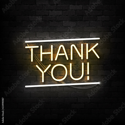Vector realistic isolated neon sign of Thank You logo for template decoration and covering on the wall background.
