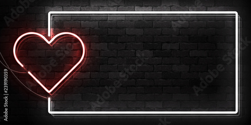 Vector realistic isolated neon sign of Heart frame logo for template decoration and covering on the wall background. Concept of Happy Valentine's Day.