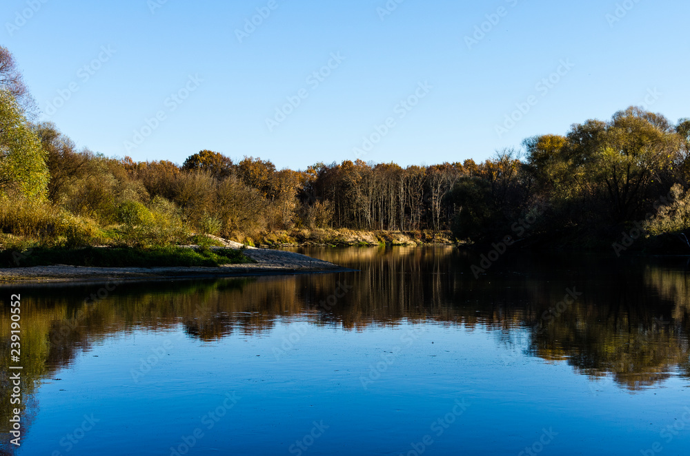 Landscape of the river at sunset in central Russia. Landscape of the Little River in Russia