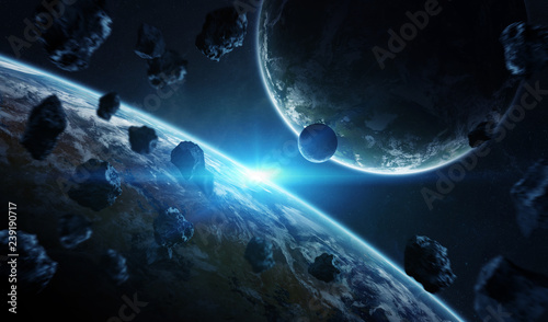 Fototapeta Naklejka Na Ścianę i Meble -  Distant planet system in space with exoplanets 3D rendering elements of this image furnished by NASA
