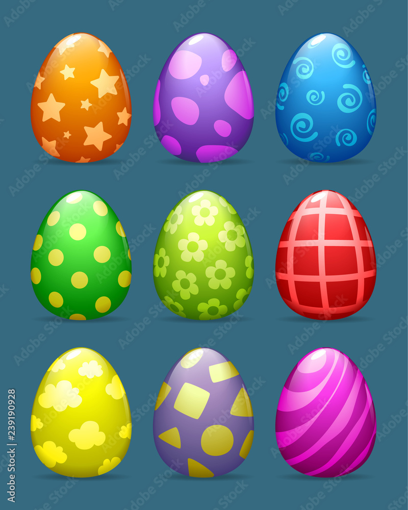 vector color Easter eggs set with different patterns.