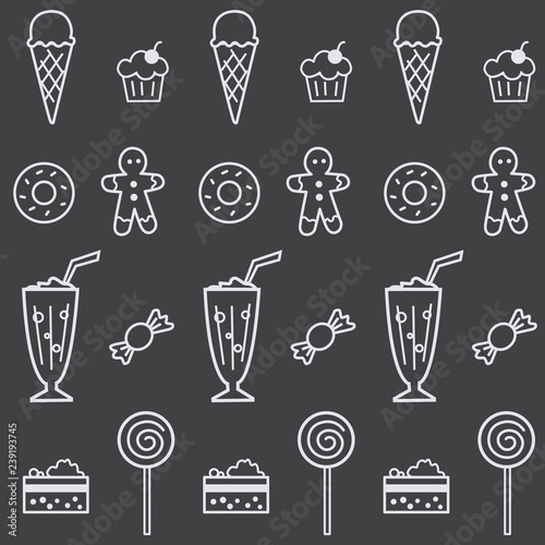 Seamless pattern with confectionery and sweets. Linear design