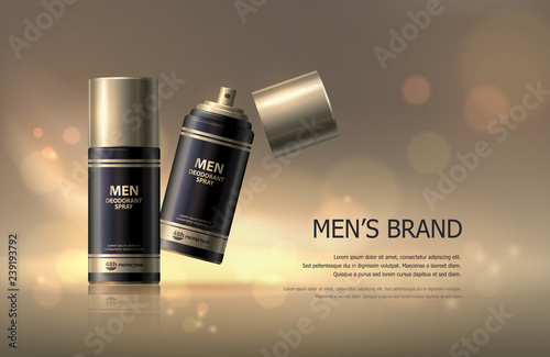 Cosmetic products series skin care ads template, Advertising magazine page Vector 3d Realistic sprayer package mock up
