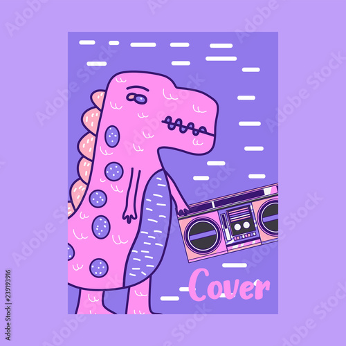 Dinosaur baby girl cute print. Cool brachiosaurus illustration for nursery t-shirt, kids apparel, invitation, simple scandinavian child design. Text slogan. - Vector